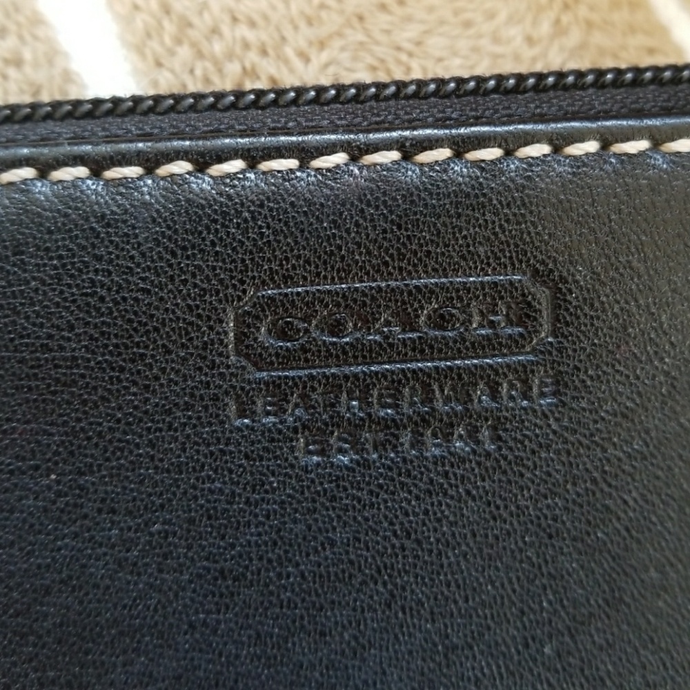 Coach black  with stitching detail wristlet. - Picture 2 of 5